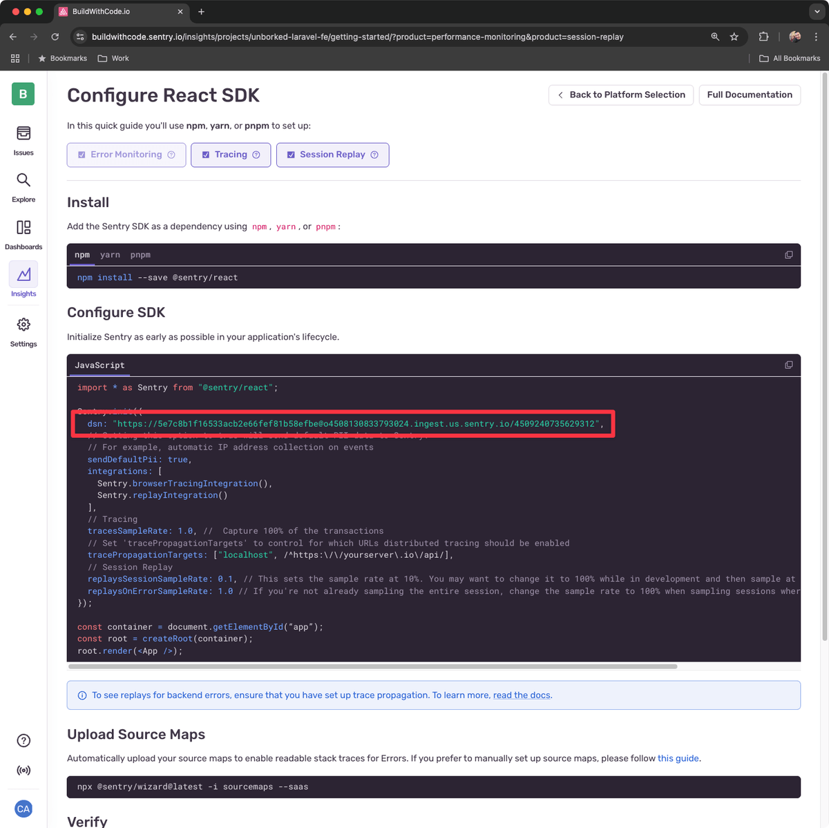 Sentry React SDK